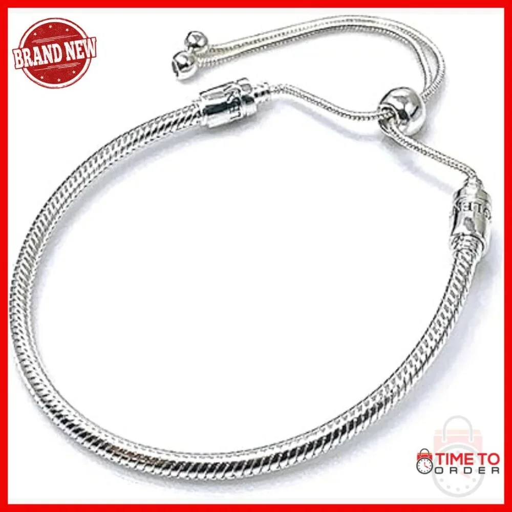 Adjustable Sterling Silver Snake Chain Charm Bracelet, Pandora Compatible